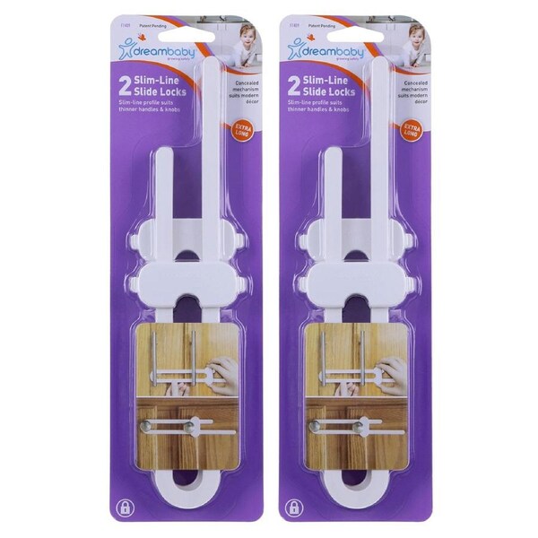 4pc Dreambaby Slim-Line Slide Cabinet Knob/D Shape Handle Kids/Baby Safety Lock
