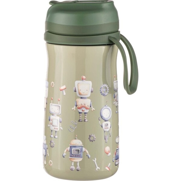 Ashdene Robots 370ml/18cm Stainless Steel Kids Drink Bottle Double Walled Green