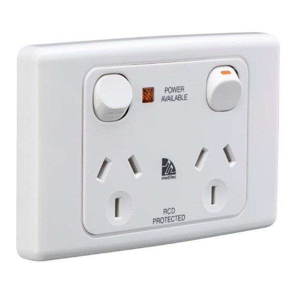 Clipsal ML2025WE - MEDILEC - Twin Switch Socket Outlet - Power Available - White