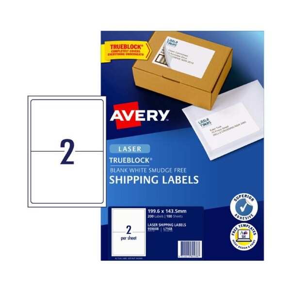 AVERY Shipping Labels with Trueblock L7168 199.6 x 143.5 mm (200 Labels/100 Sheets)