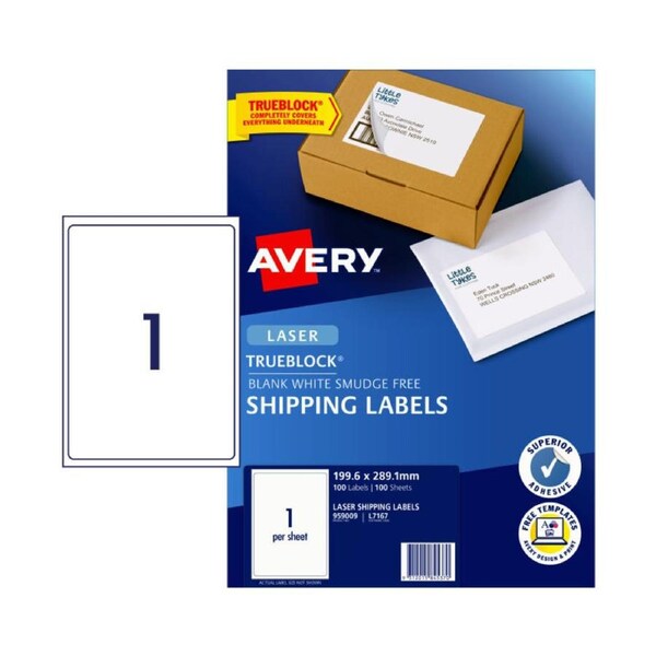 AVERY Shipping Labels with Trueblock L7167 199.6 x 289.1 mm (100 Labels/100 Sheets)