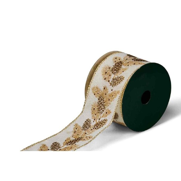 910cmL Christmas Ribbon Roll with Gold Leaf Pattern