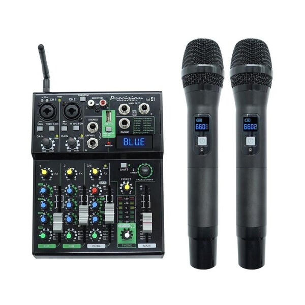 4 Channel Bluetooth Mixer + Dual Wireless Microphones M4