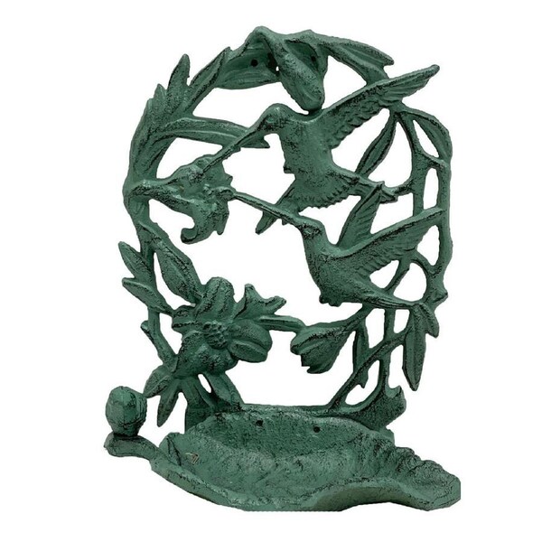 Mr Gecko Cast Iron Bird Feeder Hand Made Antique Green Verdigris