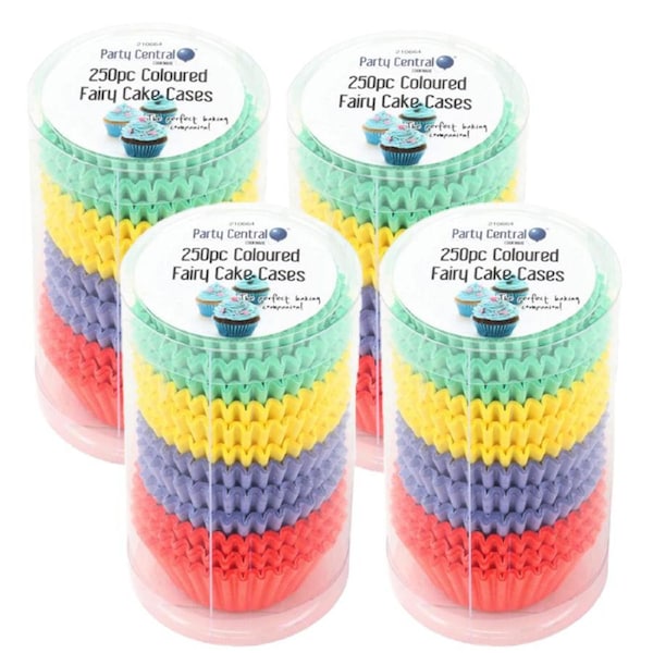 Ozoffer Cupcake & Muffin Mini Fairy Cases 250pk - Green, Yellow, Blue, Red