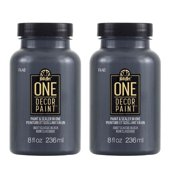 2x Plaid FolkArt Water-Based 236ml One Decor Paint Eggshell Finish Classic Black