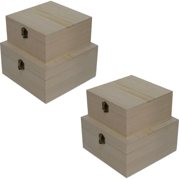 2x 2pc Boyle Craftwood LRG/Small Square Storage Box w/ Catch Organiser/Container