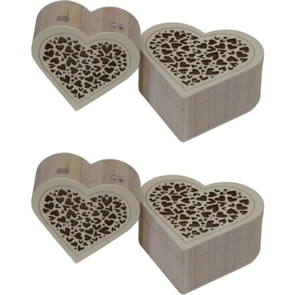 2x 2pc Boyle Craftwood Heart-Shaped Storage Organiser Jewelry Box w/ Lid Set