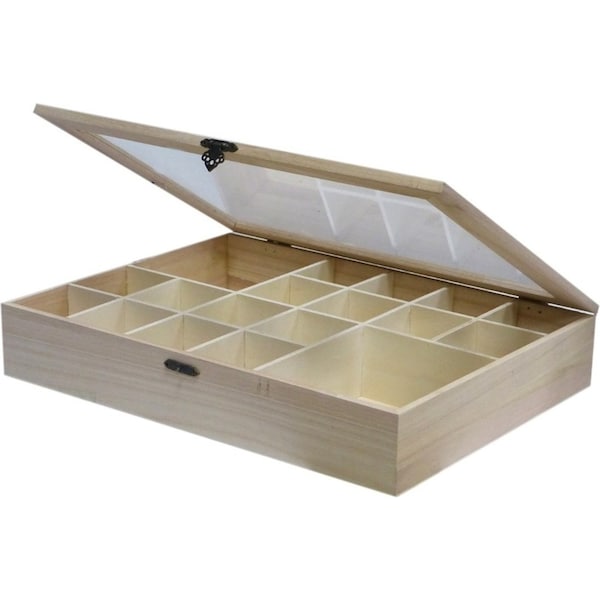 Boyle Wooden 40cm Memory Box Storage Organiser w/ 18 Dividers/Hinge Opening