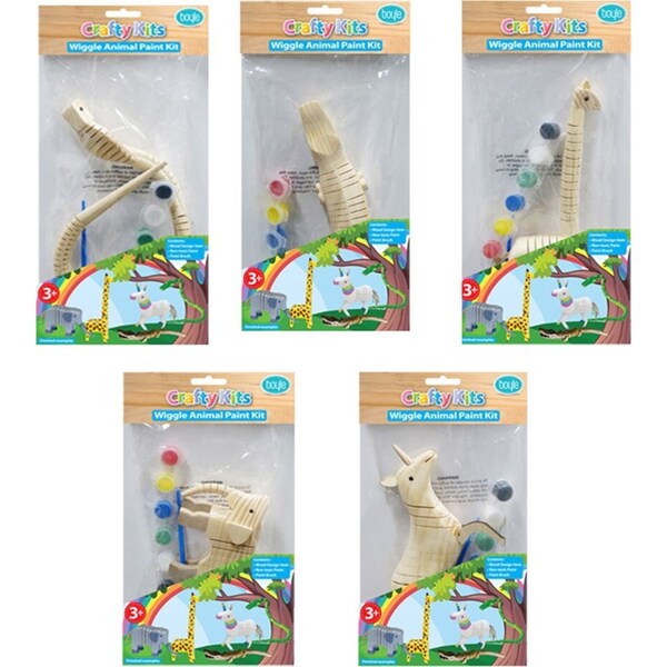 5x Crafty Kits Wooden Wiggle Animal Art/Craft Non-Toxic Paint Activity Kit Asstd