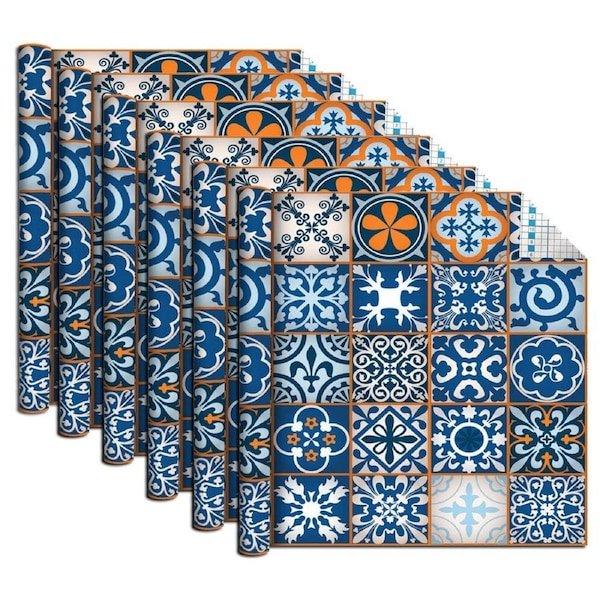6x Boyle Self Adhesive 1.5mx45cm Vinyl Film Art Covering Moroccan Tiles Blue