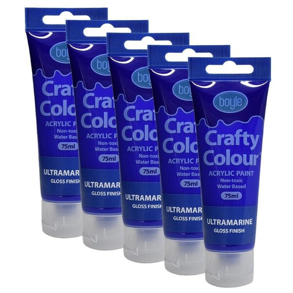5x Crafty Colour Water-Based 75ml Acrylic Paint Art Non-Toxic Gloss Ultramarine