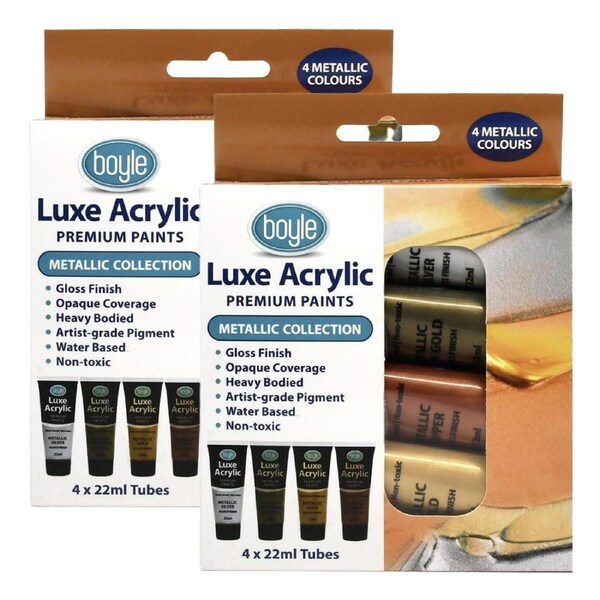 2x 4PK Luxe Acrylic 22ml Premium Water-Based Art Paint Tube Non-Toxic Metallic