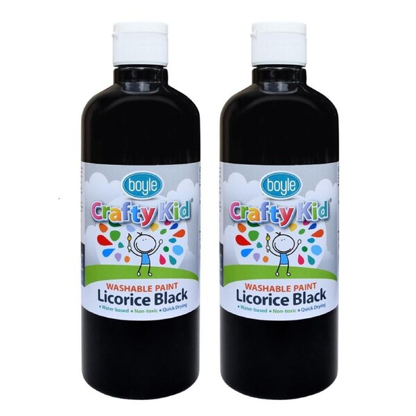 2x Boyle Crafty Kids 500ml Washable Non-Toxic Arts Colour Paint Licorice Black