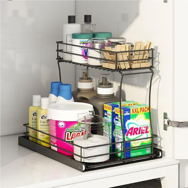 Kitchen Cabinet Organiser Spice Rack Home Storage Stand Shelf Drawer Black