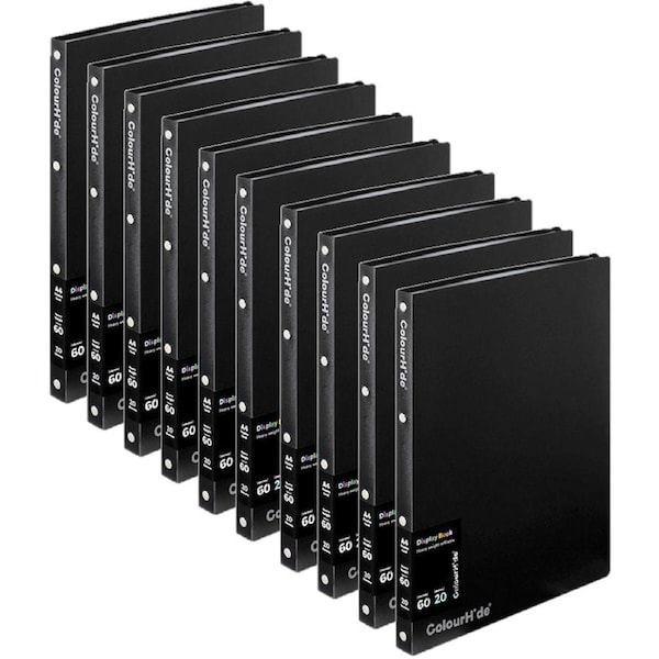 10 Pack Colourhide Refillable Display Book 20 Pockets Medium Weight A4 Black