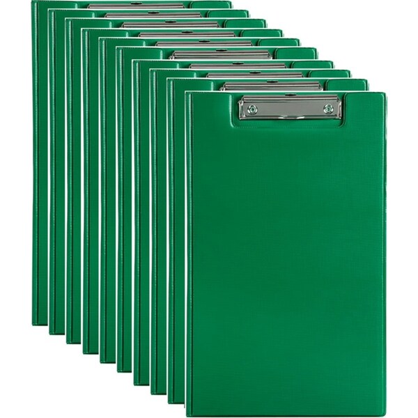 10 Pack Marbig Clipfolder PVC Foolscap Green Clipboard Large