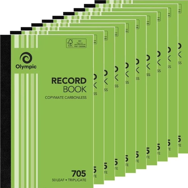 10 Pack Olympic 705 Triplicate Carbonless Record Book 50 Leaf Bulk