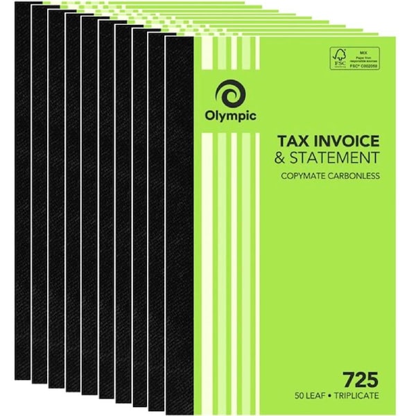 10 Pack Olympic 725 Triplicate Tax Invoice & Statement Book 140871 Bulk