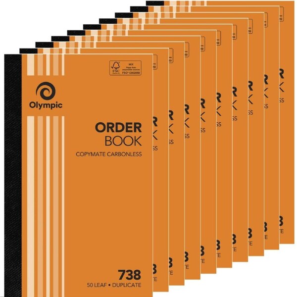 10 Pack Olympic 738 Duplicate Order Book Carbonless 50 Leaf Bulk