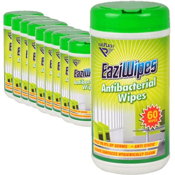 10 Tubs Italplast Eaziwipes Surface Antibacterial 60 Wipes I464 BULK