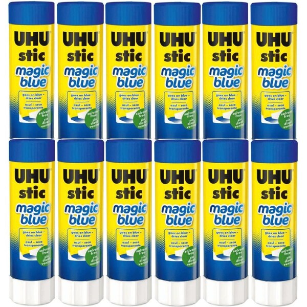 12 Pack UHU Magic Blue Glue Stick 40G Dries Clear Stic
