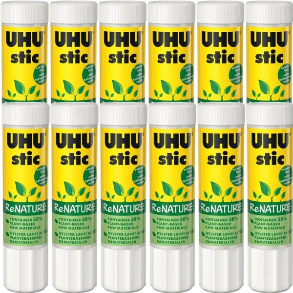 12 Pack UHU ReNature Glue Stick 40G Sticks Plant Based Bulk