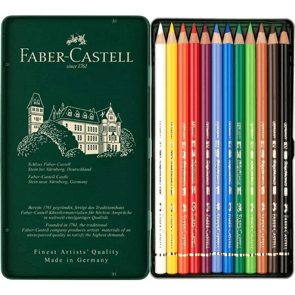 12x Faber-Castell Polychromos Artist Colour Colouring Pencils Tin Set