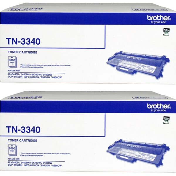 2 Pack Brother TN-3340 Toner Ink Cartridge Black Genuine TN3340
