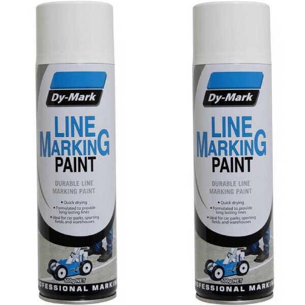 2 Pack Dy-Mark Line Marking Spray Paint 500G Can White Durable