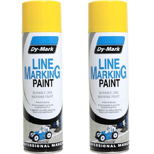 2 Pack Dy-Mark Line Marking Spray Paint 500G Can Yellow Durable