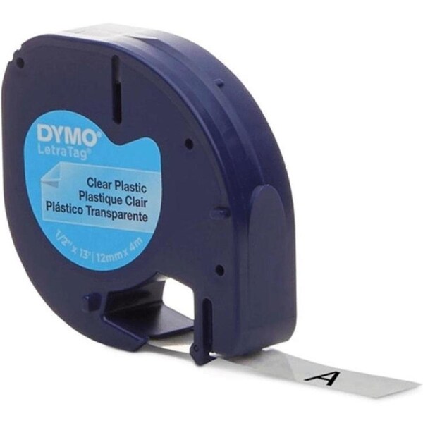 20 Pack Dymo 16952 Letratag Labelling Tape Plastic 12mmx4m Black On Clear Bulk