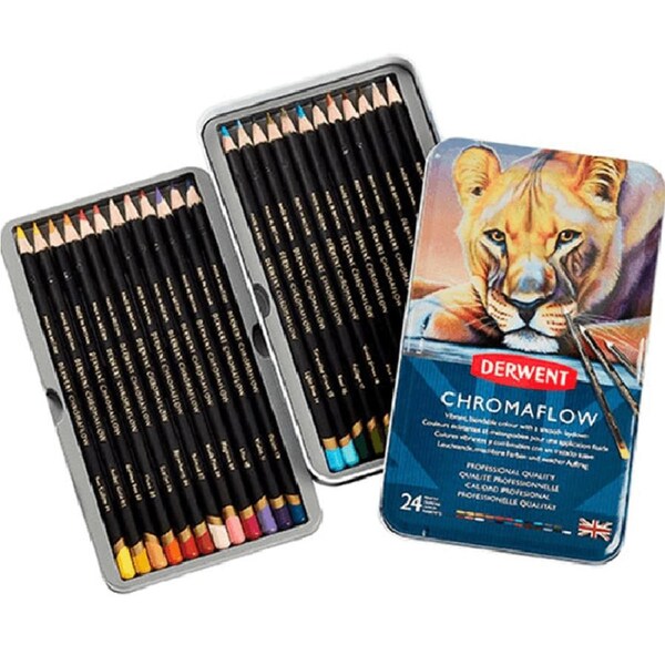 24 Derwent ChromaFlow Coloured Pencils Tin Set Rich Vibrant