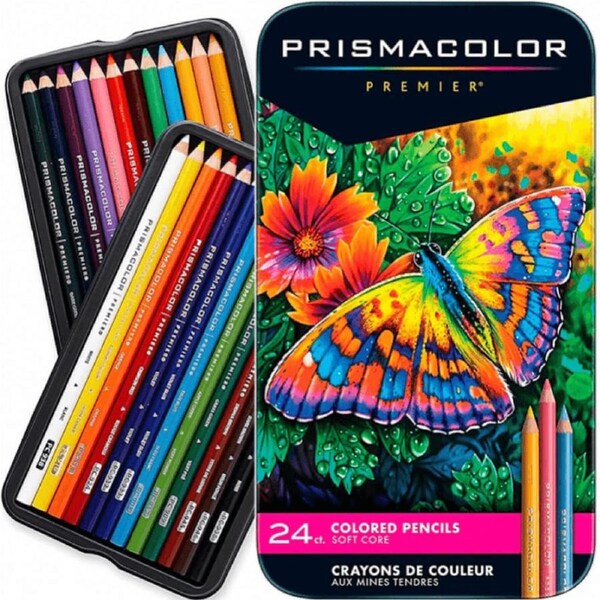 24 Prismacolor Premier Colour Pencils Tin Soft Core Coloured Set