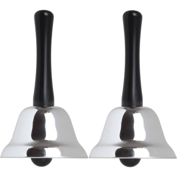 2x Hand Held Silver Ringing Bell Home Office Call School Ring Reception Dinner Counter