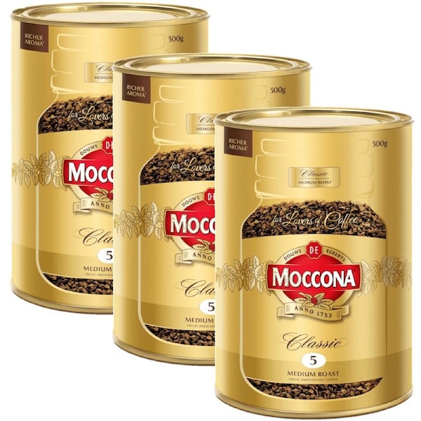 3 Pack Moccona Classic Instant Coffee Medium Roast 500g Can