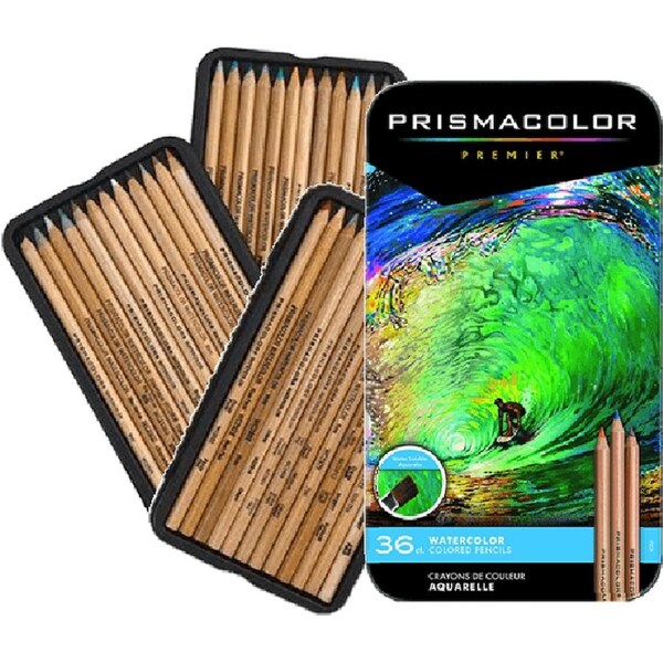 36 Prismacolor Watercolour Colour Pencils Tin Set Artists Water Colour