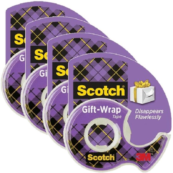 4 Pack 3M Scotch Gift Wrapping Tape Invisible Dispenser 19mmx16.5m Wrap