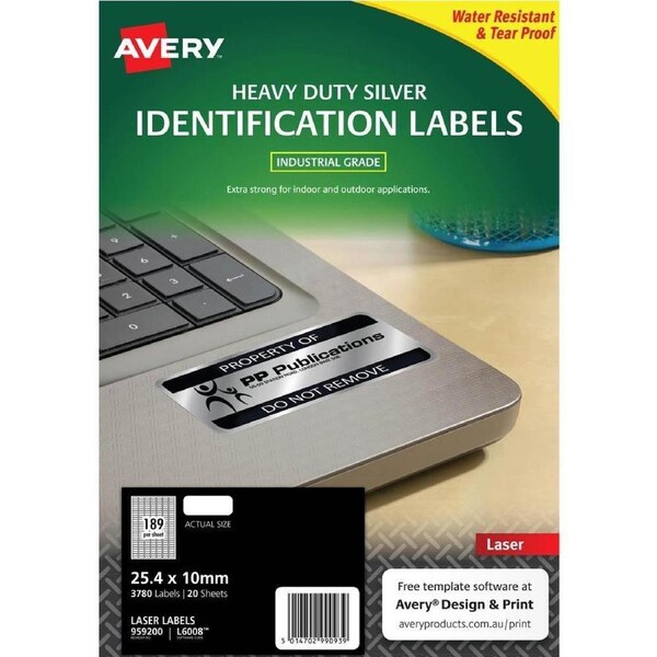 4 Packs Avery 959200 L6008 Durable Metallic Heavy Duty Labels 189/Page Silver 20 Sheets