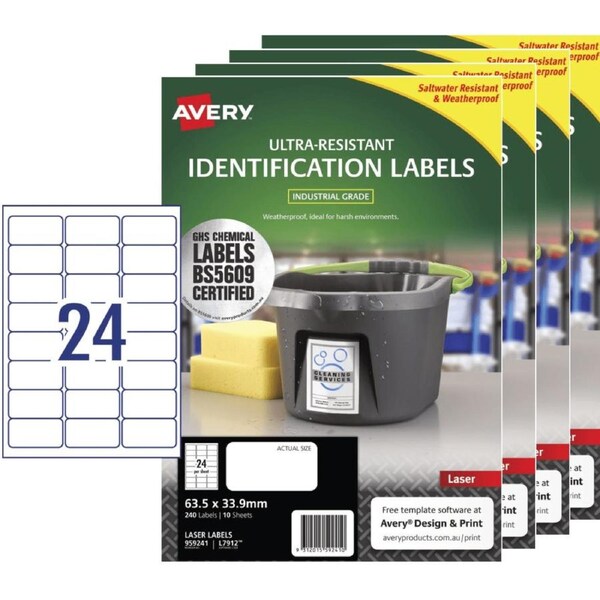 Avery 959241 Ultra-Resistant Outdoor Labels 63.5x33.9mm 24/Page White 10 Sheets Pack 4