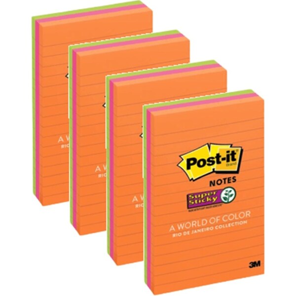 4 Packs Post-It Super Sticky Lined Ruled Notes 101x152Mm Rio De Janeiro 3 Pads