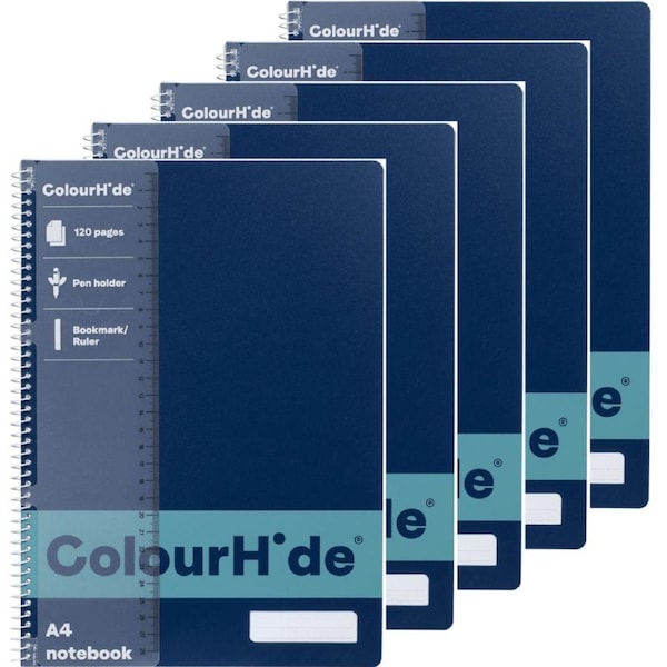 5 Pack Colourhide Notebook 120 Page A4 Navy Dark Blue