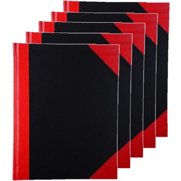 5 Pack Cumberland Black Red Notebook Casebound Ruled 100 Leaf A5
