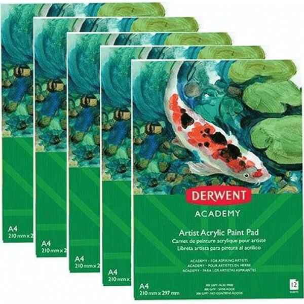 5 Pack Derwent Academy Acrylic Drawing Pad Portrait 12 Sheets A4 Artists