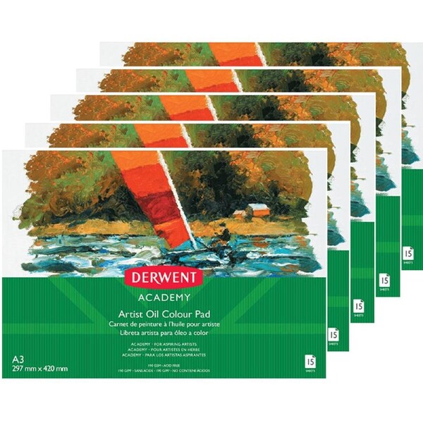 5 Pack Derwent Academy Artist Oilpaints Pad Landscape A3 15 Sheets