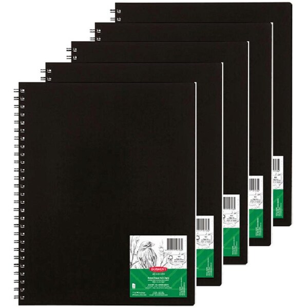 5 Pack Derwent Academy Visual Art Diary Portrait 120 Pages 11"x14" Inch Black
