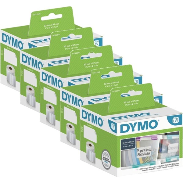 5 Pack Dymo 11354 LW Multi-Purpose Labels 57x32mm 1000 White Bulk