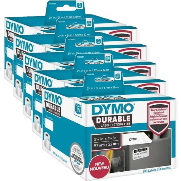 5 Pack Dymo 1933084 LW Durable Labels 57x32mm White Box 800