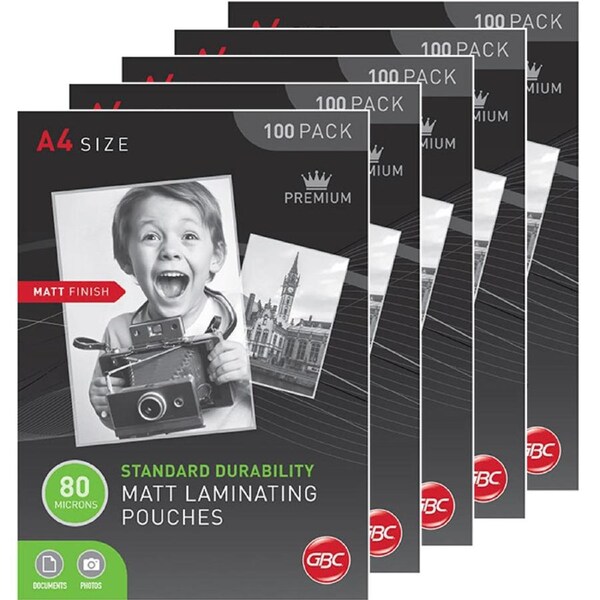 5 Pack GBC Laminating Pouch Matt Frost 80 Micron A4 Clear Pack 100 Sheets