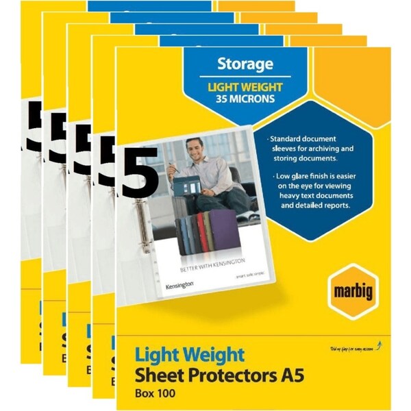 5 Pack Marbig Copysafe Sheet Protectors Plastic Sleeves A5 Box 100 35 Micron